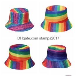 Party Hats Rainbow Bucket Hat Lgbt Pride Fisherman Cap Outdoor Bench Sun Protection For Unisex Men Women Drop Delivery Home Garden F Dheal