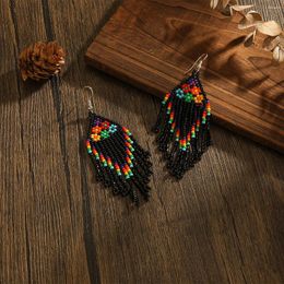 Dangle Earrings Beaded Fashion Rainbow Hand Woven Simplicity Gradient Bohemia Alloy Female Rice Bead