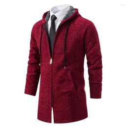 Men's Sweaters 2024 Autumn/Winter Sweater Top Hooded Jacket Knitted Medium Length Windbreaker Plush Thickened Cardigan Coat