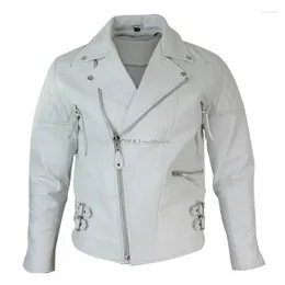 Men's Jackets White Leather Jacket Stylish Genuine Lambskin Studded Motorcycle Soft