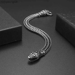 Bangle Zodiac Double Headed Snake Bracelet Men Stainless Steel Ring Buckle Bracelet Punk Motorcycle Party Jewelry AccessoriesL2403