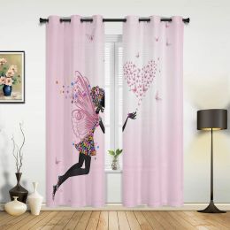 Curtains Pink Girl Flower Butterfly Window Curtains Home Decoration Living Room Curtains Kid's Room Drapes Cortinas For Kitchen Bedroom