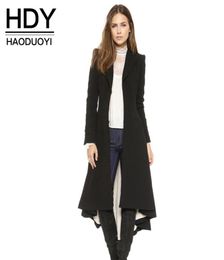 HDY Haoduoyi Autumn Winter Women Black Long Sleeve Trench Coat Fashion Wool Blend Coats Ladies Warm Trench Coats Lady Outwears q114771794