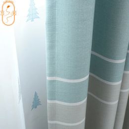Curtains Simple Blue and White Striped Cotton and Linen Printed Curtains for Living Room Bedroom Balcony Home Decoration Products