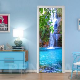 3D Step Door Sticker DIY Selfadhesive Waterfall Tree Decals Mural Waterproof Paper Poster For Print Art Picture Home Decoration T2258F