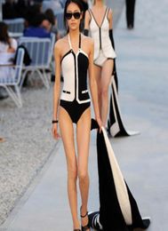 2019 Luxury Designer Swimwear Swimsuit Backless Black White Triangle Bikini One Piece Swimwear Women Vest Sexy Beach Swim Wear Bat1803963