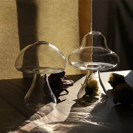 Vases 1/2pcs Creative Glass Cute Mushroom Shape Glass Flower Vase Hydroponic Plant Pot Lazy Watering Machine Home Decor