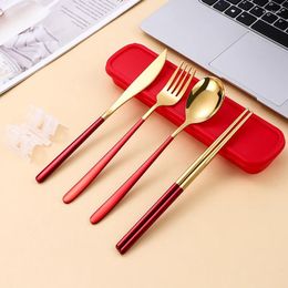 Dinnerware Sets Portable Tableware 304 Cutlery Set Stainless Steel High Quality Spoon Chopsticks With Case Camping