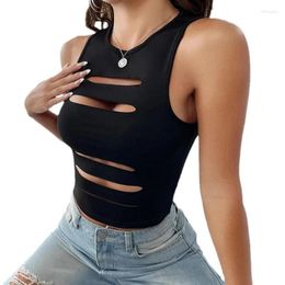 Women's Tanks Sexy Black Y2k Tops Women Hollow Out Tank Top Streetwear Perforated Holes Fit Crop Club Sleeveless Basic Skinny
