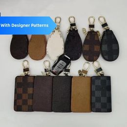 designer PU Leather wallet Bag Keychains Car Keys Holder Key Rings Black Plaid Brown Flower Pouches Pendant Keyrings Charms for Men Women Gifts