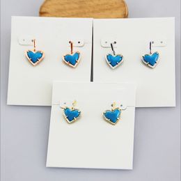 Dangle & Chandelier Hook Stone Real 18K Gold Plated Heart Blue Turquoise Dangles Earrings Jewelries Letter Gift With free dust bag