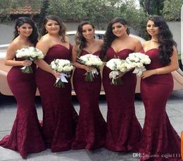 New Sexy Elegant Burgundy Sweetheart Lace Mermaid Cheap Long Bridesmaid Dresses Wine Maid of Honor Wedding Guest Dress Prom Party 5155793