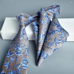 Bow Ties 2024 8cm Men'S Tie Handkerchief Gifts Jacquard Striped Necktie Wedding