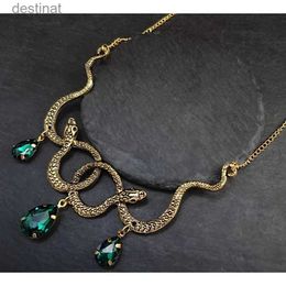 Pendant Necklaces Goth Entwined Snakes Water Drop Crystal Necklace Gothic Punk Jewellery Statement Party Grunge Pendant Witcher Charm Fashion GiftL242313