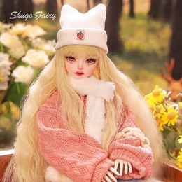 Beei BJD Doll 1/4 MioA Fullset Warm Winter Bright Pink Sweater Skinny Denim Skirt Wool Scrafs Sweet Toy for Girls Shugafairy 240304