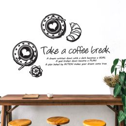 Stickers Coffee Shop Sticker Croissant Decal Cafe Vinyl Art Wall Decals Decor Mural Decoration Break Coffee Glass Decals CAFE1015