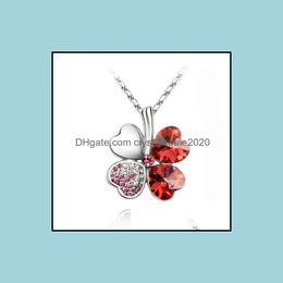 Pendant Necklaces Clover Sier Plated Chain Crystal Necklace Heart Lucky Four Leaf Drop Delivery Jewelry Pendants Otheb