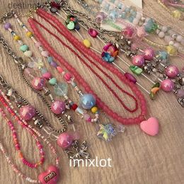 Pendant Necklaces Colourful Star Pendant Heart Flowers Beaded Necklace for Women Cute Sweet Acrylic Crystal Neck Chain Y2K Summer Aesthetic JewelryL242313