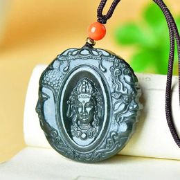 Pendants 49mm Natural Green Jade Half Buddha Devil Pendant Necklace Men Women Genuine Nephrite Hetian Jades Lucky Charms Amulets