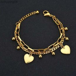 Bangle 316L Stainless Steel New Fashion Upscale Jewelry Bohemia 2 Layer Ball Lovers Love Heart Charm Thick Chain Bracelet For womenL2403