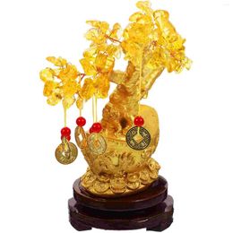 Decorative Flowers Delicate Citrine Macrocarpa Crystal Tree Chinese Decoration Wood Bonsai