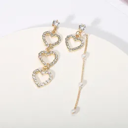 Stud Earrings 2024 Charming Pearl Tassel Crystal Love Korean Fashion Women's Asymmetric Pendant Luxury Jewellery