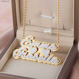 Pendant Necklaces Customised Necklace Double Plate Two Tone With Two Hearts Personalised Custom Gold Plated Two Names Necklaces Pendant JewelryL242313