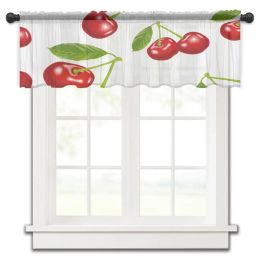 Curtains Cherry Fruit Cherries Tulle Kitchen Small Window Curtain Valance Sheer Short Curtain Bedroom Living Room Home Decor Voile Drapes