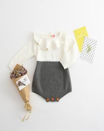 Retail Spring Autumn Baby Girls Bodysuits Peter Pan Collar Knitted Cotton Long Sleeve One Piece Jumpsuits Overalls 03Y E710574961123