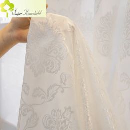 Curtains White Jacquard Gauze Tulle Curtains for Living Room Bedroom Window Screen Sheer Curtain For Kitchen
