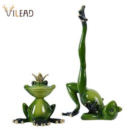 VILEAD Resin Yoga Frog Figurines Garden Crafts Decoration Porch Store Animal Ornaments Room Interior Home Decor Accessories 210728296n