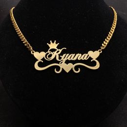 Customized Name Necklace Stainless Steel Cuban Chain Gold Personalized Name Plate Necklace Pendant Jewelry 240313