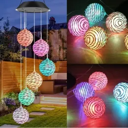 Chimes Unique Style Solar ColorChanging Spiral Knitting Wool Ball Decorative Wind Chime or Garden Landscape Pathway Festival Decor