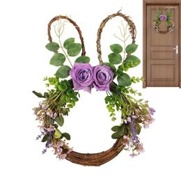 Decorative Flowers Wreaths For Front Door Artificial Easter Rattan Wreath Spring Colourful Wall Decor