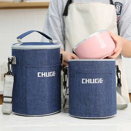 2 Sizes Portable Round Barrel Thermal Lunch Bag Student Office Worker Insulated Cooler Box Food Container with Shoulder Strap 240313