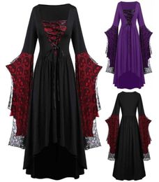 Fashion Witch Cosplay Costume Halloween Plus Size Skull Dress Lace Bat Sleeve Costumes6414206