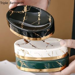 Marble Stripes Ceramics Bathroom Soap Dish Restaurant el Soap Storage Items Restroom Decorations Household Soap Box 240228