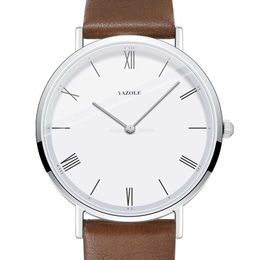 Wristwatches YAZOLE Men Watch Minimalist Leather Watches for Men Fashion Casual Quartz Clock Waterproof Student Wristwatch Relogio MasculinoL2303