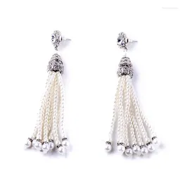 Dangle Earrings Elegant Pearl Drop Earring Gold & Silver Color Diamante Tassel Beaded Wedding Long Fashion Women Jewelry