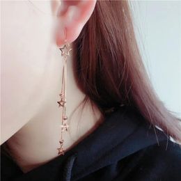 Dangle Earrings 585 Purple Gold Long Drop For Women Plated 14K Rose Snake Bone Chain Tassel Star Earings Jewelry Elegant Gift