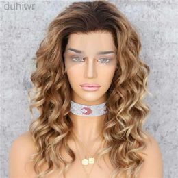 Synthetic Wigs Synthetic Wigs Synthetic Lace Front Wigs Dark Roots Brown Color Curly Glueless Women Party Makeup Cosplay Wig ldd240313