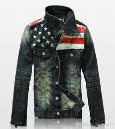 Men039s Jackets Mens Denim Outerwear American Flag Male Do Old Blue Motorcycle Jeans Jacket Coat Man Fashion Slim1848225