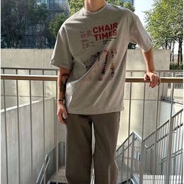 Cotton Korean Retro Graffiti Printed Short Sleeved Men Street Y2k Personality Ins Simple Casual Sports Oversized T Shirt