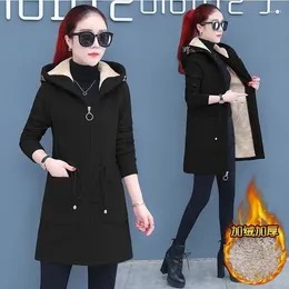 Women's Jackets 2024 Spring Autumn Coats Hoodie Mid-Length Add Velvet Winter Jacket Female Casual Embroidery Lamb Wool Hooded Coat Outerwear