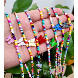 Pendants Fashion Women Strand Glass Seed Bead Necklace Korea Style Butterfly Pendant Gift For Girl Cute Lovely Neck Jewelry