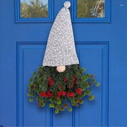 Decorative Flowers Household Creative Christmas Wreath Gnome Hat Upside Down For Front Door Hanging Ornament Window Restaurant Home Decor