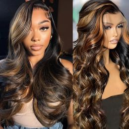 Highlight Ombre Lace Front Wig Human Hair Pre Plucked 1B/30 Body Wave Human Hair Wig for Women 13x4 Lace Front Wig
