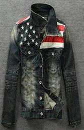 Wholesale 2017 Mens Denim Jackets Outerwear Aman Flag Male Do Old Blue Motorcycle Jeans Jacket Coat Man Fashion Slim Jeans Denim M LrvU#5070667