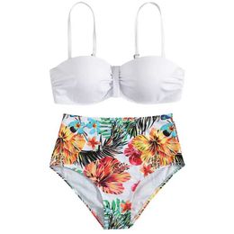 Swim wear Womens High Condition Bikini Bandage Sets Swimsuits Sexy Slim Solid Material Swimsuit But Flower Print Down 9 Colour S-Large Size aquatic sports 240311