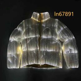 Designer Lights Puffer Jacket Luminous Sanskrit Letters Palm Long-sleeved Down Jacket Stand-up Collar Coat for Men Women Fibre Optic Puffer Monc 2024